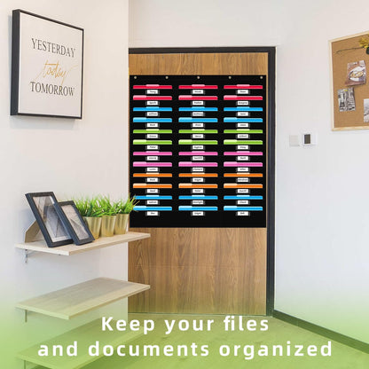 REGELETO 36 Pockets File Storage Pocket Chart with 36 Nametag Pockets, Hanging Wall File Organizer for Classroom and Office, Organize Your Assignments, Files, Scrapbooks, Paper (Black-36 Pockets)