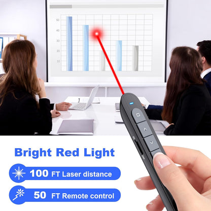 Wireless Presenter Remote Presentation Pointer Clicker with Hyperlink & Volume Control USB PowerPoint Slide Advancer