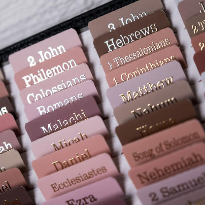 UPAFEXXI-Laminated Bible Tabs for Women and Men (Gold Foil Embossed Lettering) Reposition Large Print tabs, Easy to Read and Apply, 80 Bible Chapters Labels for Easy Navigation(Earth Tone Theme)