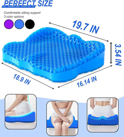 Thicken 19.7in Seat Cushion, Gel Seat Cushion for Long Sitting–Office Chair, Wheelchair, Car Pad, Large Cooling Support Pad for Back Pain, Sciatica, Tailbone Pain Relief