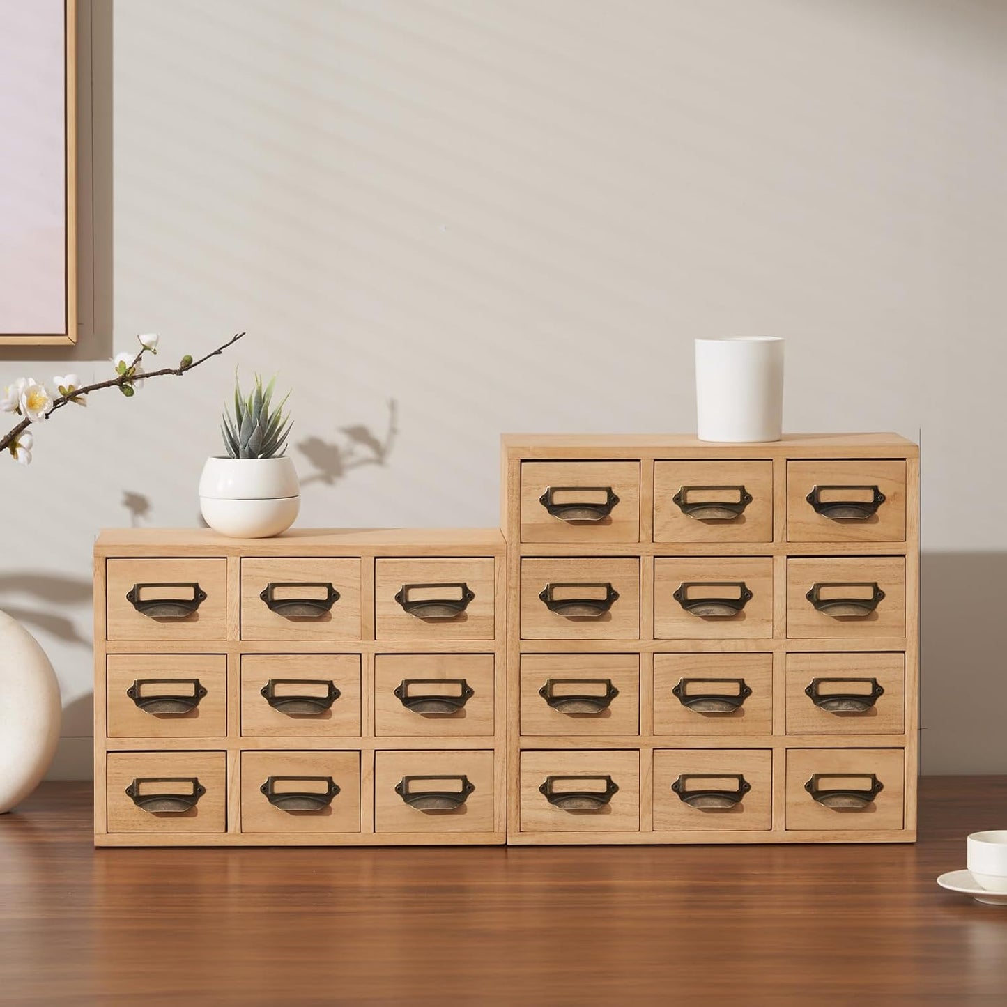 KIRIGEN Wood Drawer Organizer Desktop Storage Cabinet Box Drawers for Home Office Desk Organization and Storage 9 Drawer Mini Chest with Metal Handles Natural (9CG-NA)