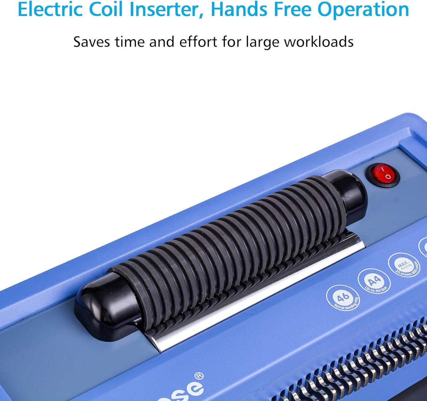 TIANSE Spiral Coil Binding Machine, Manual Book Maker Punch Binder with Electric Coil Inserter, Disengaging pins, Adjustable Side Margin, Comes with 100pcs 5/16'' Plastic Coil Binding Spines & Plier