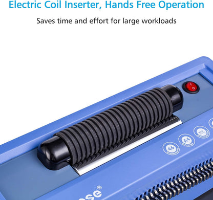 TIANSE Spiral Coil Binding Machine, Manual Book Maker Punch Binder with Electric Coil Inserter, Disengaging pins, Adjustable Side Margin, Comes with 100pcs 5/16'' Plastic Coil Binding Spines & Plier