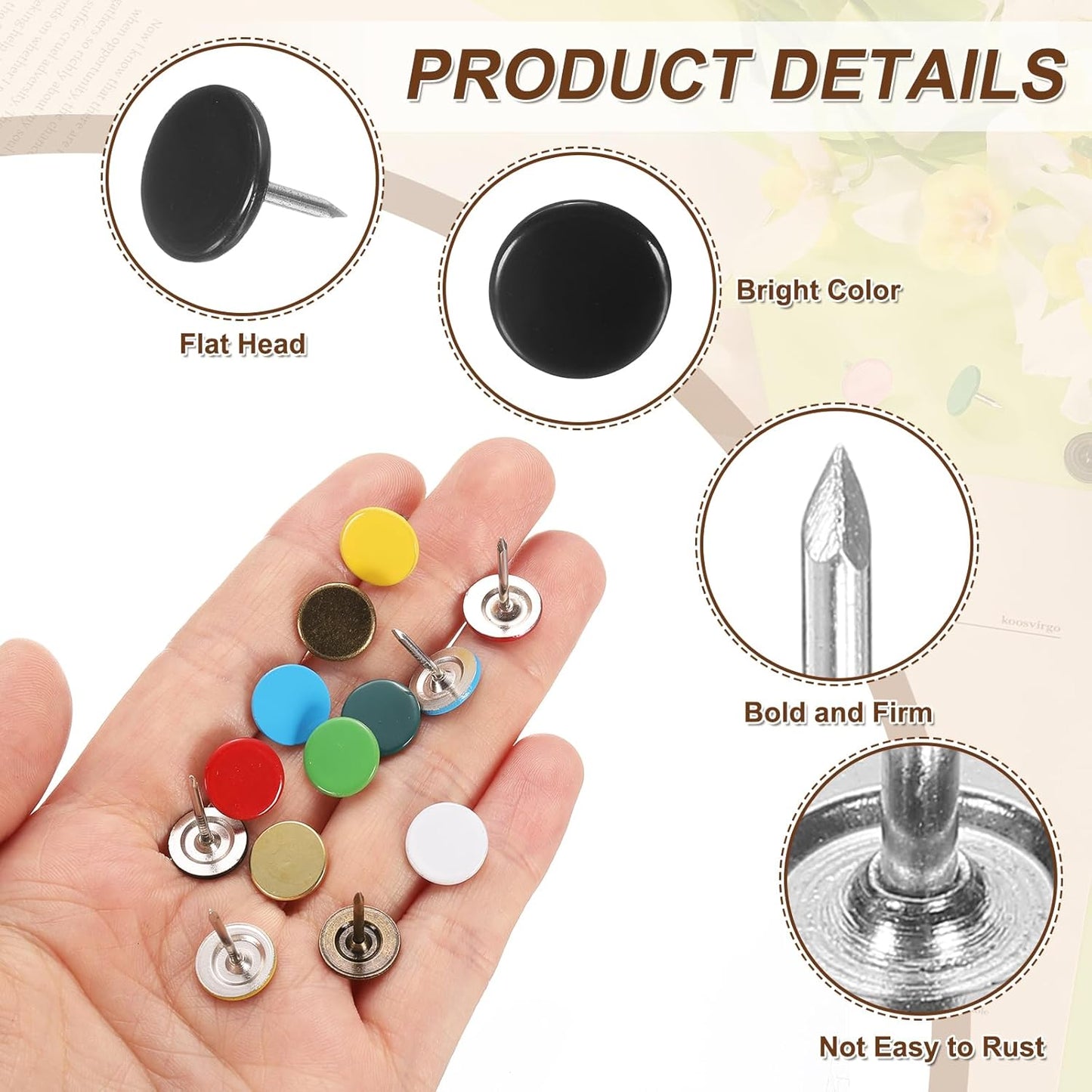 uxcell 120Pcs Push Pins, 11mmx15mm Round Flat Head Decorative Thumb Tacks Upholstery Tacks for Cork Board Office Wall Hangings, Black