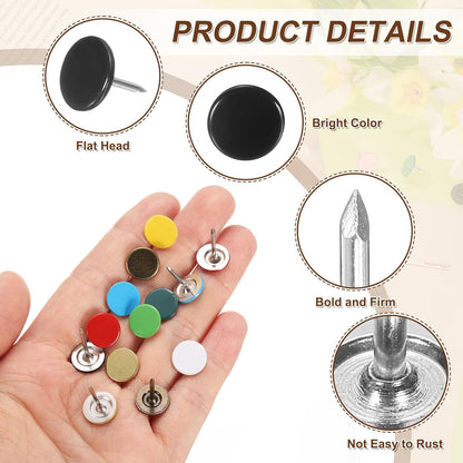 uxcell 120Pcs Push Pins, 11mmx13mm Round Flat Head Decorative Thumb Tacks Upholstery Tacks for Cork Board Office Wall Hangings, Black