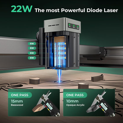 CREALITY FALCON2 22W Laser Engraver Machine with Air Assist and Rotary Roller, 220W High Accuracy Laser Engraver and Cutter Machine for Cylindrical Objects, 25000mm/min Faster Engraving