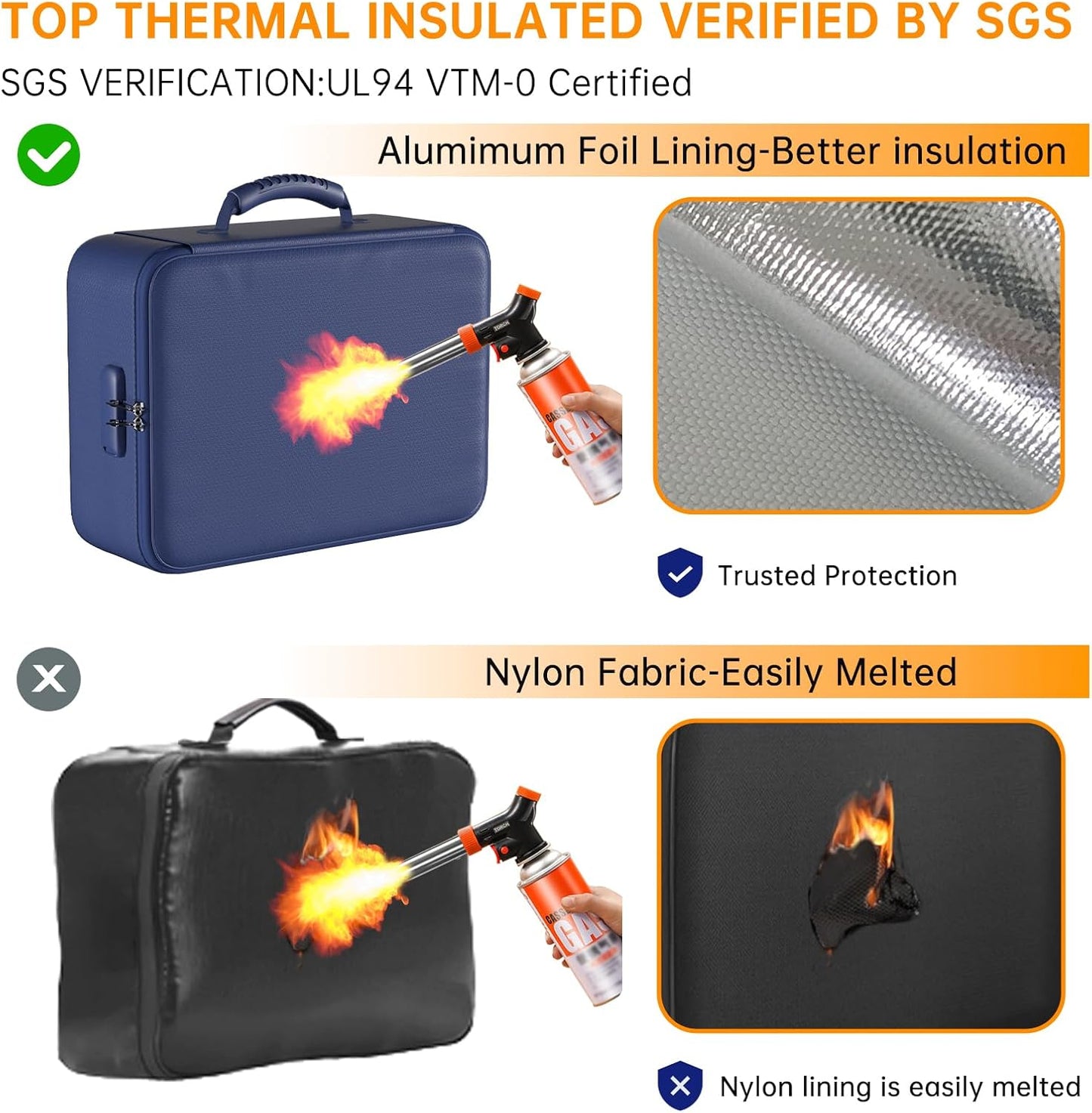 DocSafe 5200°F Document Organizer with Lock,Upgraded Heat Insulated Fireproof＆Waterproof Box 8 Layers File Organizer,Portable Home Travel Safe Storage for Important Documents, Files,Blue (Soft)