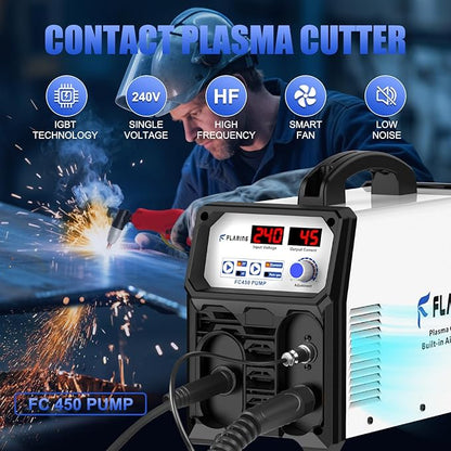 FLARING 240V Plasma Cutter With Built In Air Compressor 45A IGBT Inverter Digital Plasma Cutting Machine, 3/8 Inch Clean Cut And 5/8 Inch Max Cut High Frequency (No External Compressor Needed)