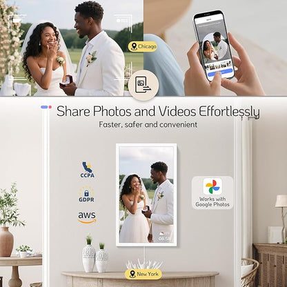 NexFoto 24 Inch Large Digital Picture Frame Touchscreen, WiFi Electronic Photo Frame 64GB, Add Photos from Google Photos, Videos via App/USB, Gifts for Christmas/Mom/Grandparents, White