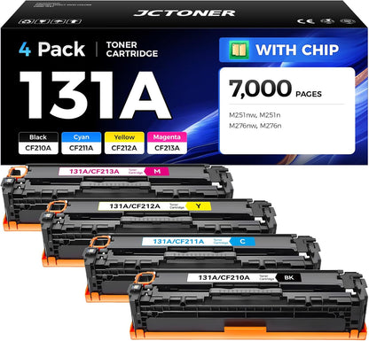 131A Toner Cartridge 4-Pack High Yield Replacement for HP 131A CF210X CF211A CF212A CF213A 131X Compatible for HP LaserJet Pro 200 color MFP M276nw M276n M251nw M251n Printer Black Cyan Yellow Magenta