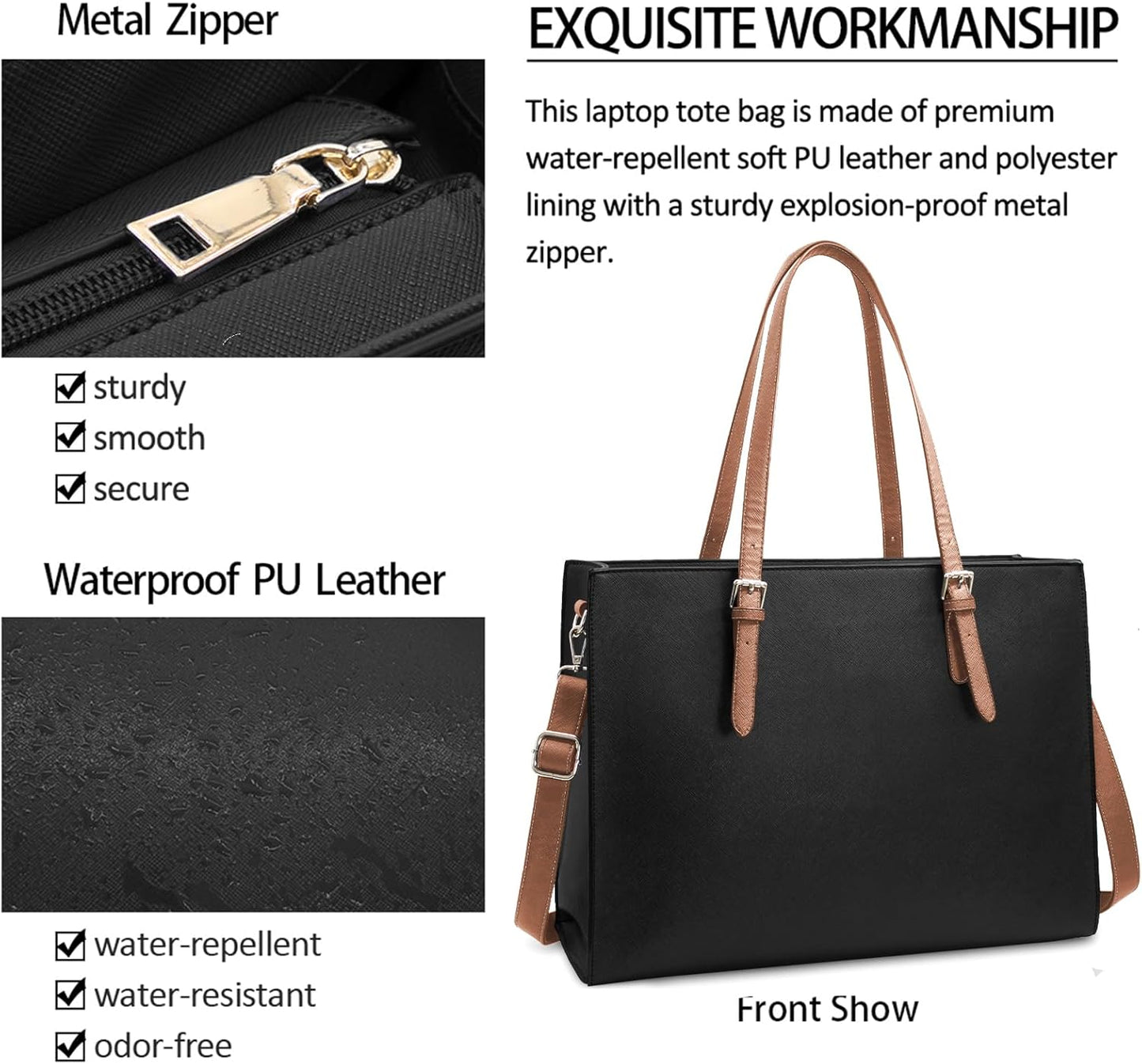 Laptop Bag for Women Waterproof Lightweight Leather 15.6 Inch Computer Tote Bag Business Office Briefcase Large Capacity Handbag Shoulder Bag Professional Office Work Bag