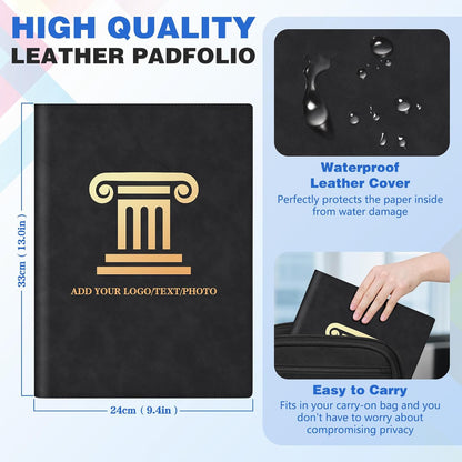 Personalized Padfolio Folder, Leather Custom Portfolio for Men & Women Resumes Office Business, A4 Portfolio Binder for Office College Resumes (Blue)