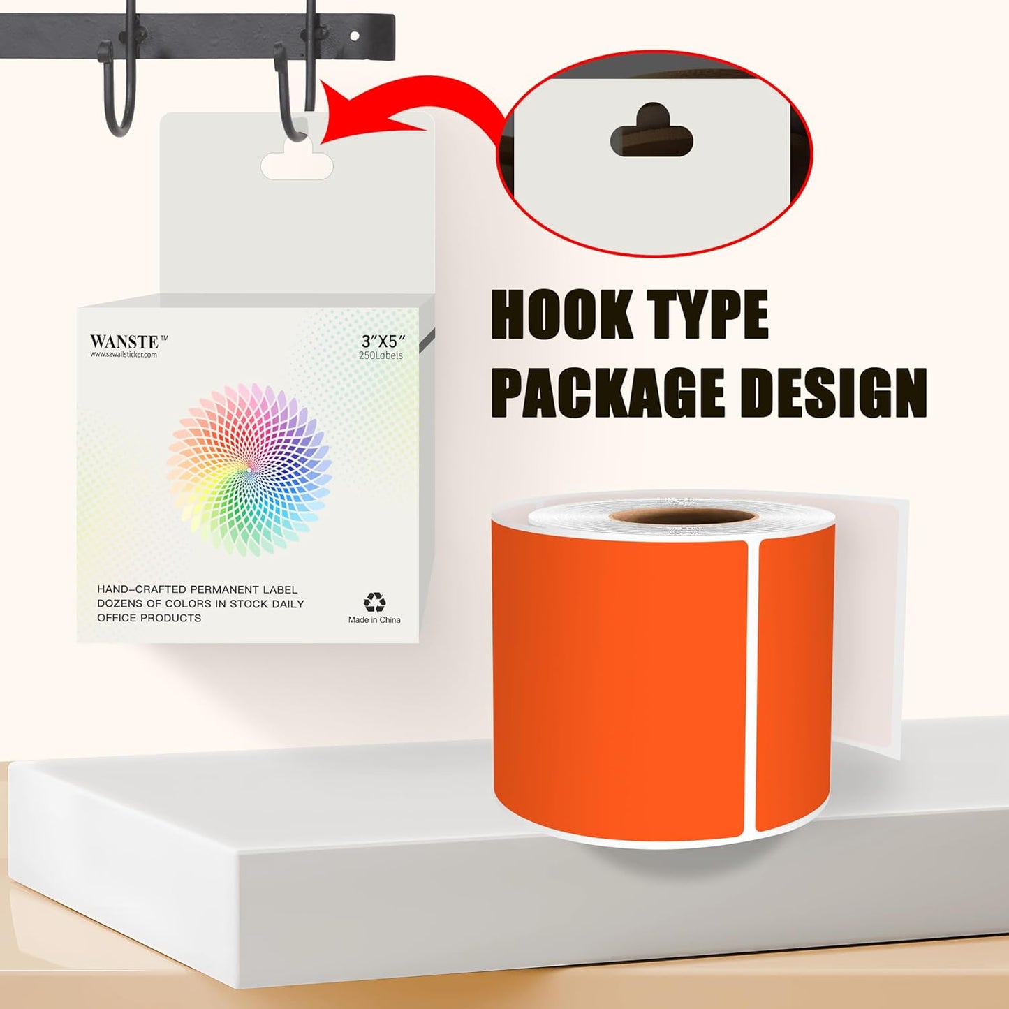 3 x 5 Inch 250Pcs Rectangle Color Coding Stickers,Strong Adhesion Easy to Write Label for Moving,Box Organization,Inventory,Business,Light Orange