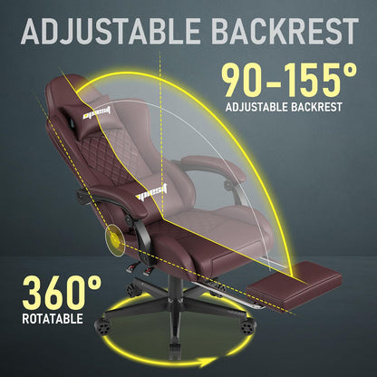 Gaming Chair,Ergonomic Computer Chairs for Adults with Footrest, PU Leather Office Chair with Adjustable Lumbar Support & Pocket Spring Cushion - Heavy Duty 400lb Capacity Gamer Chair (Brown)