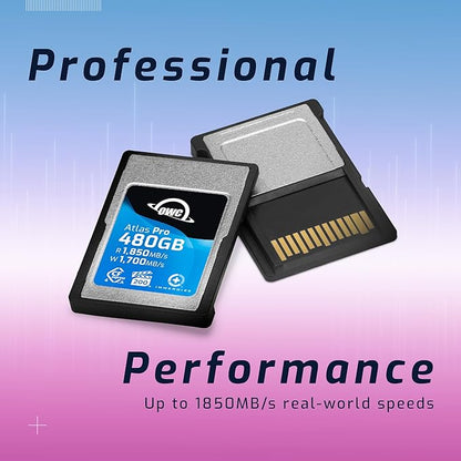 OWC 480GB Atlas Pro High Performance Cfexpress 4.0 Type A Memory Card Professional Grade, up to 1850MB/s Read and 1700MB/s Write Speed