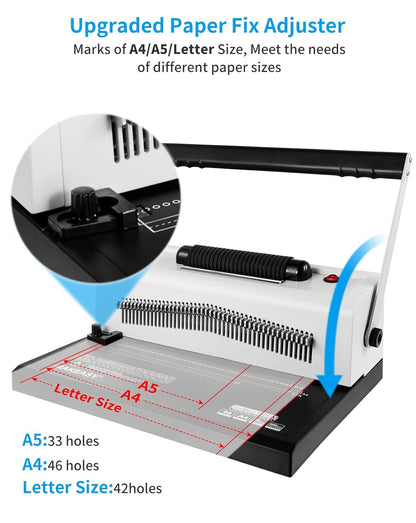 MAKEASY Spiral Coil Binding Machine with 46 Fully Disengaging Pins - Electric Coil Inserter - Adjustable Side Margin, Comes with Free 1 Box Coil Spines & Plier, 20 Sheet Punch Capacity