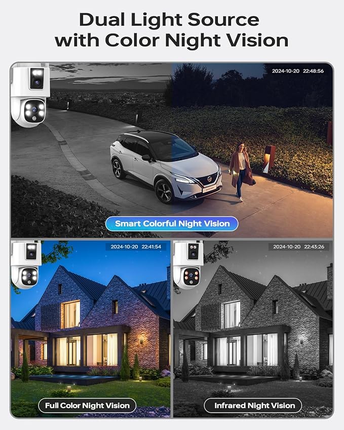 Wireless Security Camera System Outdoor: 4pcs 6MP Dual Lens Dual Screen PTZ Outdoor Cameras with Auto Tracking, 4K 10CH 1TB HDD NVR for Home Security, Color Night Vision, 24/7 Record