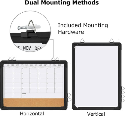 EAONE 16x12 in Double Side Whiteboard Calendar & Cork Board Combo for Wall, 3 in 1 Magnetic Dry Erase Whiteboard Monthly Calendar and Bulletin Board with Aluminum Frame for Home Office Kitchen