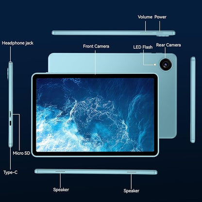 Tablet, Android 15 Tablets with 10.1 inch HD Display, 128GB Storage 1TB Expand, Octa-Core Processors, 6000mAh, Widevine L1, GPS, Dual Camera, WiFi 5, BT5.0 (Blue)