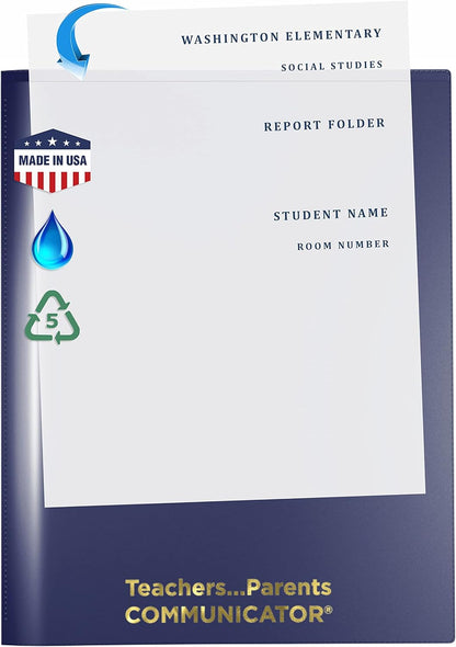 Nicky's Folder® English Communicator, Parent-Teacher Folder, Patented Tear-Resistant, Flexible Plastic, 2 Inside Pockets, 2 Exterior Sleeves, Letter Size Paper, Single Color (24 Pack) (Navy Blue)