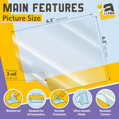 Thermal Laminating Pouches, 4.3 x 6.3 Inches, 3 Mil Thick, 50 Pack, Suited for Picture Size Laminating Sheets 4 x 6