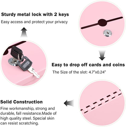 xydled Suggestion Box with Key Lock, Locking Metal Donation Ballot Drop, Comment Prayer Box with Slot for Office, Fundraising, Church, School, Home Use, Pink, 8.7 x 7.1 x 5.9 Inches