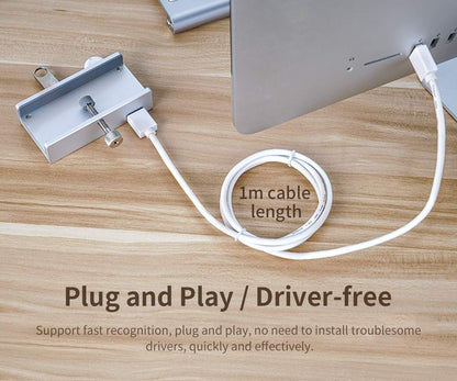 ORICO USB 3.0 Hub Clamp - Aluminum 4-Port USB Splitter With Extra Power Supply Port, 4.92 FT USB A to C Cable, Desktop Powered Hub for Monitors/Desks - Silver
