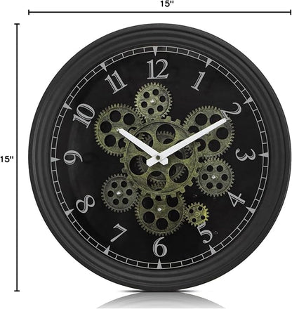 CLXEAST 15 Inch Real Moving Gear Wall Clock, Vintage Industrial Steampunk Metal Wall Clocks for Living Room Decor,Kitchen, Home Office,House Warming Gifts New Home