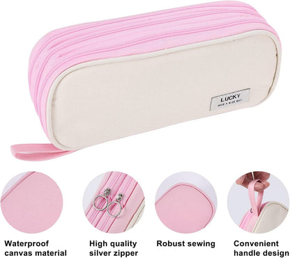 Big Pencil Case Zipper Pencil Pouch Organizer Large Capacity Pen Bag with Handle Portable for Girls Kids Adults Gift Pen Case for School Home Office Light-pink