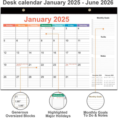 2025-2026 Desk Calendar - 18 Months Calendar from January 2025 to June 2026, Desk Calendar 2025-2026 with Thick Paper, 12" x 17", Colorful