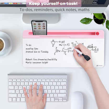 Varhomax Glass Desk Whiteboard with Storage, Desktop Organizer to-do List Memo Notepad Dry Erase White Board for Home Office and School Supplies (Pink)