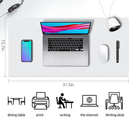 Aothia Double-Sided PU Leather Desk Pad - Non-Slip Large Mouse Pad & Desk Mat for Office, Home - Waterproof, Easy to Clean, Durable Dual-Sided Surface (31.5" x 15.7", White)