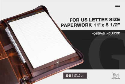 Genuine Leather Business Portfolio Padfolio Folder with Zipper for Men, Men's Leather Padfolio Folder for 13" Laptop, Business Portfolio with Letter Size Notepad, Graduation Gift，Oil Wax