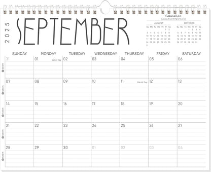 GuassLee 2025 Wall Calendar - 12 Monthly Calendar from September 2025 to August 2026, 14" x 11" 2025-2026 Hanging Calendar with Spiral Binding Week Numbers for School Home Office Planning & Organizing