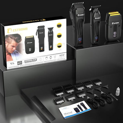 BESTBOMG® Hair Clippers for Men, Professional Hair Clippers, Beard Trimmer& Rechargeable Shaver Set, Metal T-Blade, LED Display, Barber Hair Cutting Kit for Men Grooming & Gifts, BS-808A (Black)