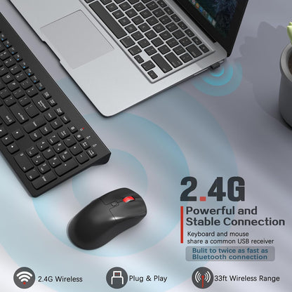 Wireless Keyboard and Mouse Combo,Quiet Click,Full Size Design with Number Pad,Ergonomic Mouse with 5 DPI,Sleep Mode-GAMCATZ 2.4G Slient Portable Cordless Combo for Laptop/PC/Computer/Mac(Black)