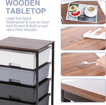 Utility Cart with 4 Drawers,Rolling Storage Cart with Drawers,Light Grey