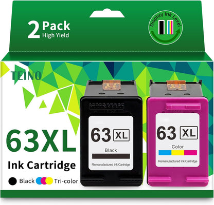 TEINO Remanufactured 63XL Ink Cartridge Replacement for HP OfficeJet 3830 4650 5255 5258 4655 4652 3833 Envy 4520 4512 DeskJet 1112 3630, Black, Tri-color, 2-Pack