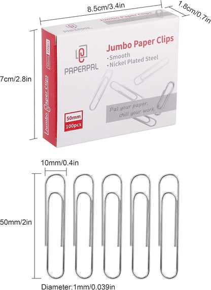 PAPERPAL Paperclips for Office School & Personal Use, Jumbo Smooth Paper Clip (2"), 300 Large Paper Clips (3 Boxes of 100 Each), Silver