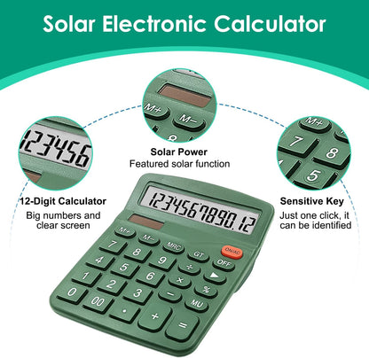 8 Pack Calculator Desktop, 12-Digit Solar Basic Calculators Dual Power Electronic Calculators with Large LCD Display Big Button for Office Home and School (Dark Green)