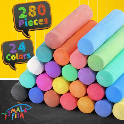 280PCS Sidewalk Chalks in 24 Colors: Washable Jumbo Chalk Set for Kids Toddlers, Non-Toxic Dustless Colored Chalk Bulk for Outdoor Art, Party Favors, Painting on Chalkboard Blackboard Playground
