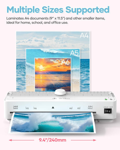 Kejector Laminator Machine, 9 Inch with 20 A4 Sheets Thermal and Cold Lamination Built in Cutter Quick Warm Up for Home Office School, White