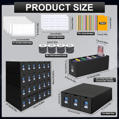 14400+ Card Storage Box, 2700+ Toploader Storage Box for Commander Display,with 72 Dividers, Labels & Tapes,Fit for TCG, PTCG, MTG