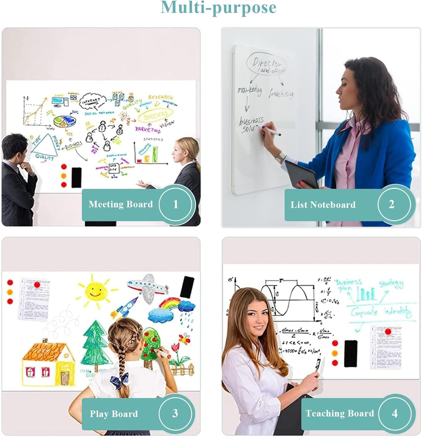 Magnetic Dry Erase Whiteboard Paper, 16" x 24" Self Adhesive Whiteboard for Wall, Easy to Write and Clean Dry Erase Board for Kids, Office, Home, with Marker, Magnetic Eraser and Magnets