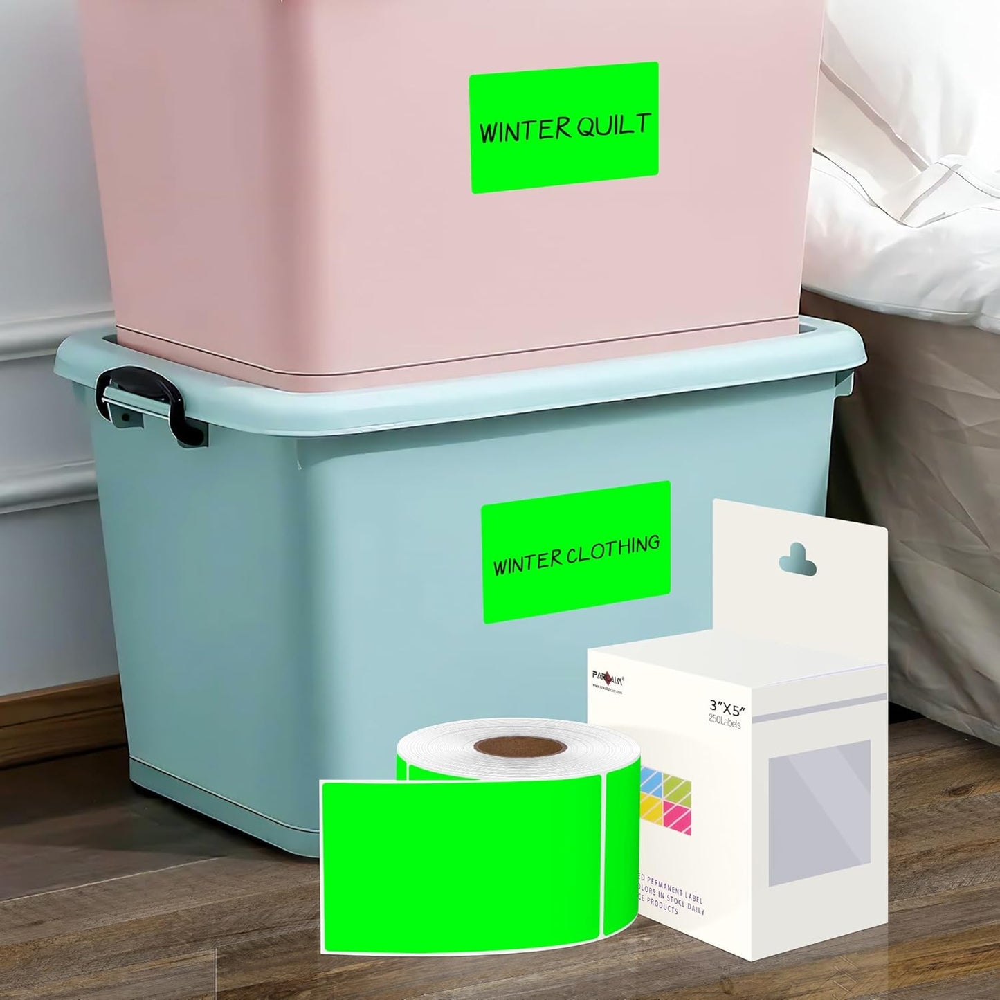 PARLAIM 3 X 5 Inch 4Rolls/1000 Per Roll Rectangle Inventory Color Coding Labels,Roll Square Label Stickers for Home (Fluorescent Green)