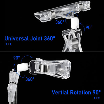 Epakh 20 Pieces Sign Clips Rotating Price Tag Clip Swivel Sign Holder for Handrails or Tubes with 20 Pieces Hard Card Sleeves PVC Card Protector for Shelves Store Supermarket(Thumb Clip Style)