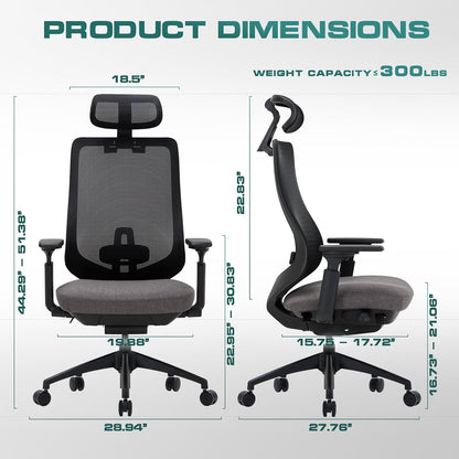 COLAMY Ergonomic Office Chair, High Back Office Executive Desk Chair, Mesh Office Chair Lumbar Support with Adjustable Headrest and 4D Arms, Slide Seat, Tilt Lock-Darkgrey