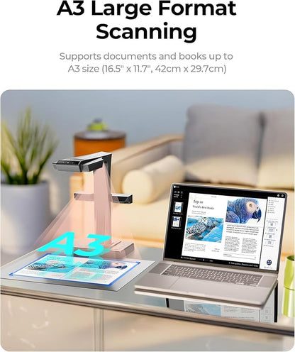 CZUR ET MAX Overhead Book Scanner, 38MP High-Resolution Document Scanner with Curve-Flattening, Auto Page Detection, OCR, HDMI Output, Compatible with Windows/Mac/Linux