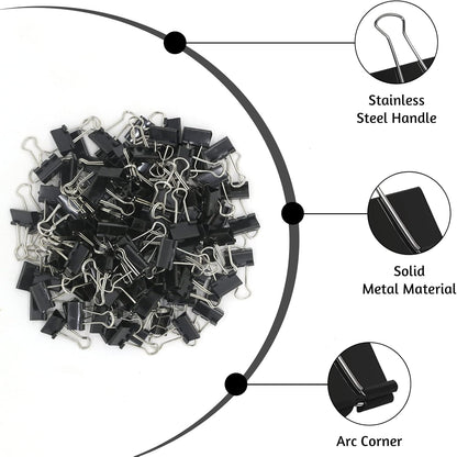 120 Pack Mini Binder Clips, Black Binder Clips, Small Paper Clips 15mm 5/8 Inch. Micro Size Office Clips for Home School Office and Business.