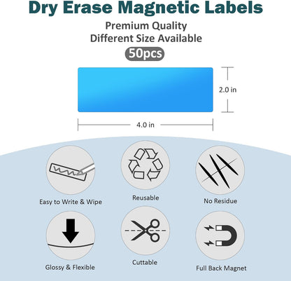 LLPT Dry Erase Magnetic Labels 2" x 4" 50 Packs Blank Writable Magnet Stickers Reusable for Refrigerator Shelf Whiteboard Toolbox Craft and Other Metallic Surfaces Green (DML2040GN)
